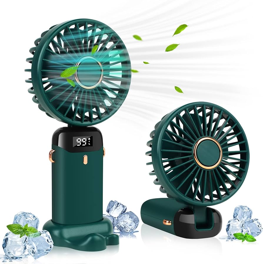 N15 LED Digital Display Rechargeable Stylish Folding Hand Fan With Mobile Stand